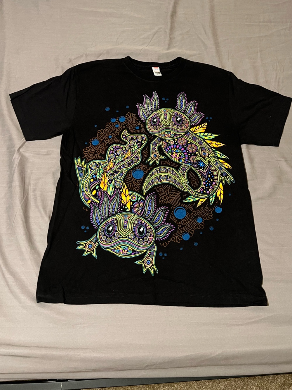 Axolotl Print T-Shirt with Neon Multicolor Design